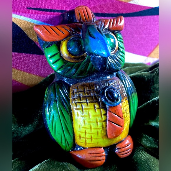 Aztec Death Whistle Owl | Colorful Hand Made Mexican Pottery - Picture 3 of 12